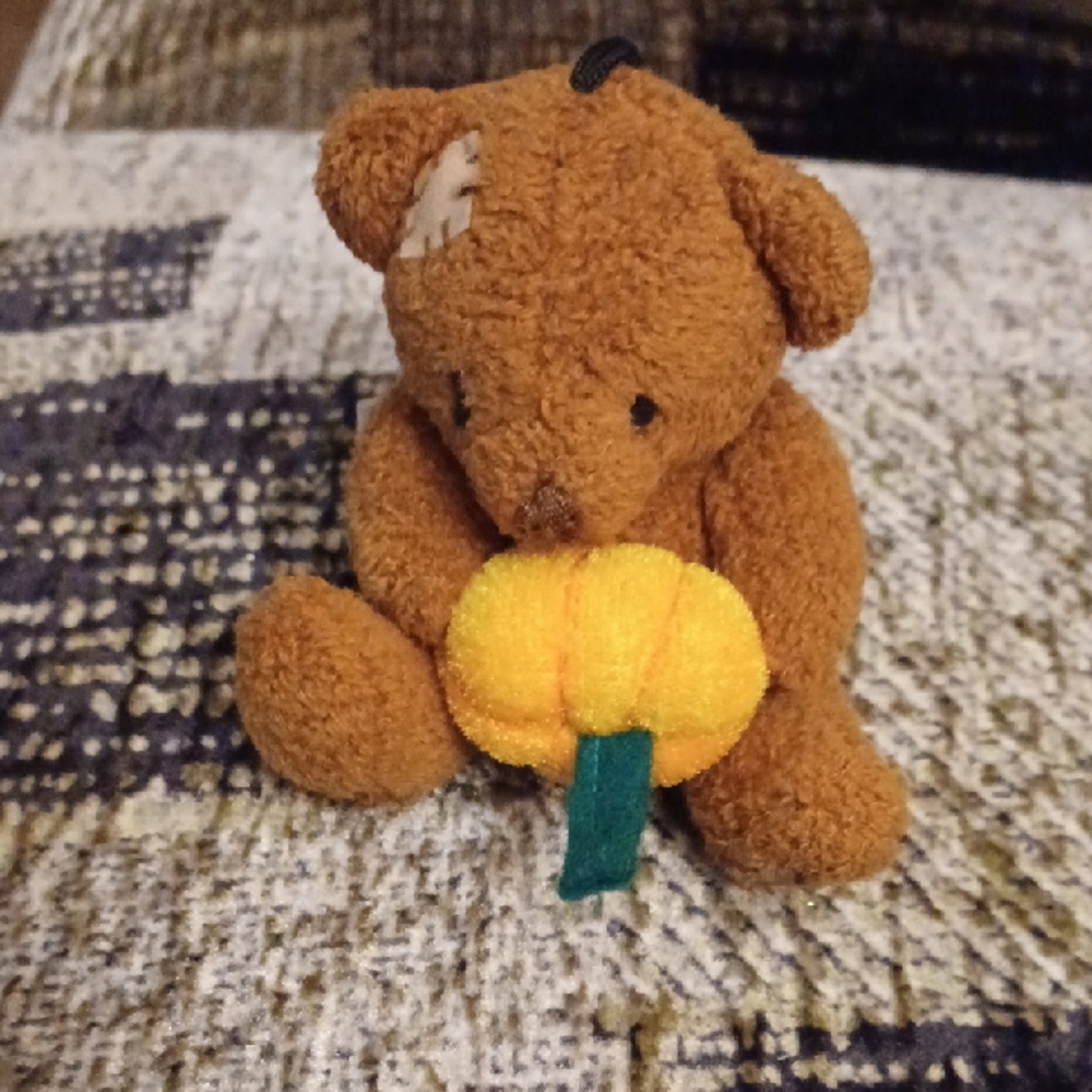 4/$30 Plush Brown Teddy Bear with Pumpkin Ornament